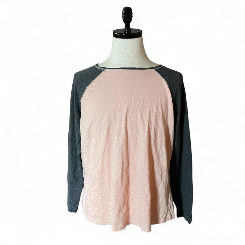 Boden Womens Pink Charcoal Gray Raglan Long Sleeve Cotton Slub‎ Tee WL942 US 18